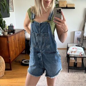 THE GREAT. Denim Short Overalls Size 0/XS